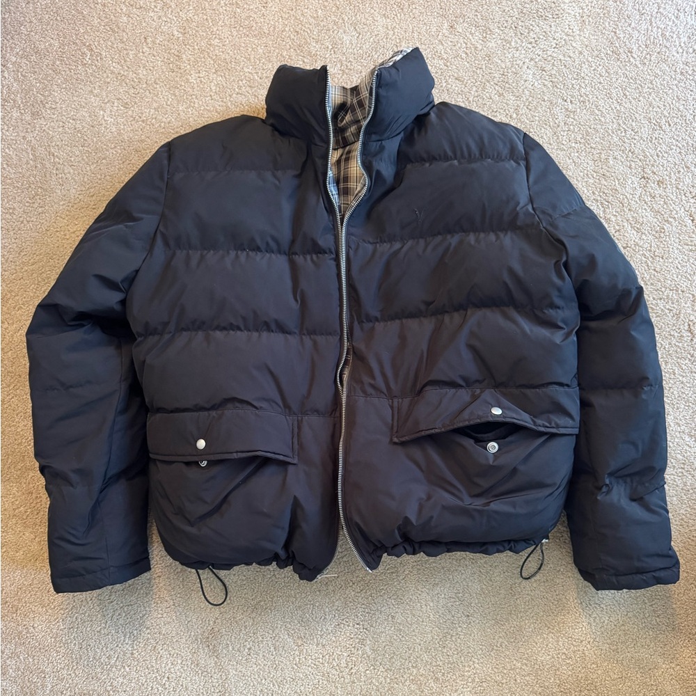All Saints Reversible Puffer - Black and Plaid, XXL